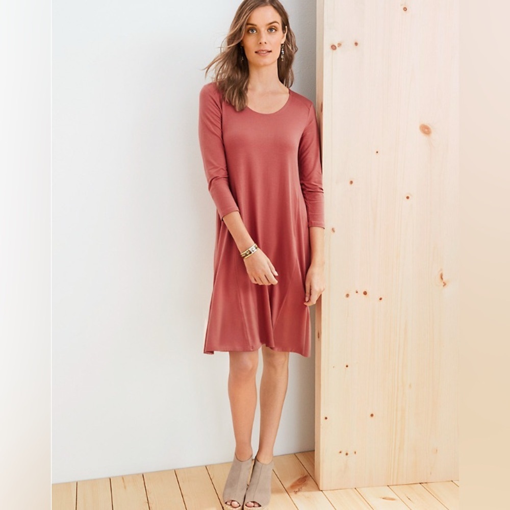 NWT Garnet Hill Pocket-Detail Long Sleeve Trapeze Dress in Burgundy, Size XL
